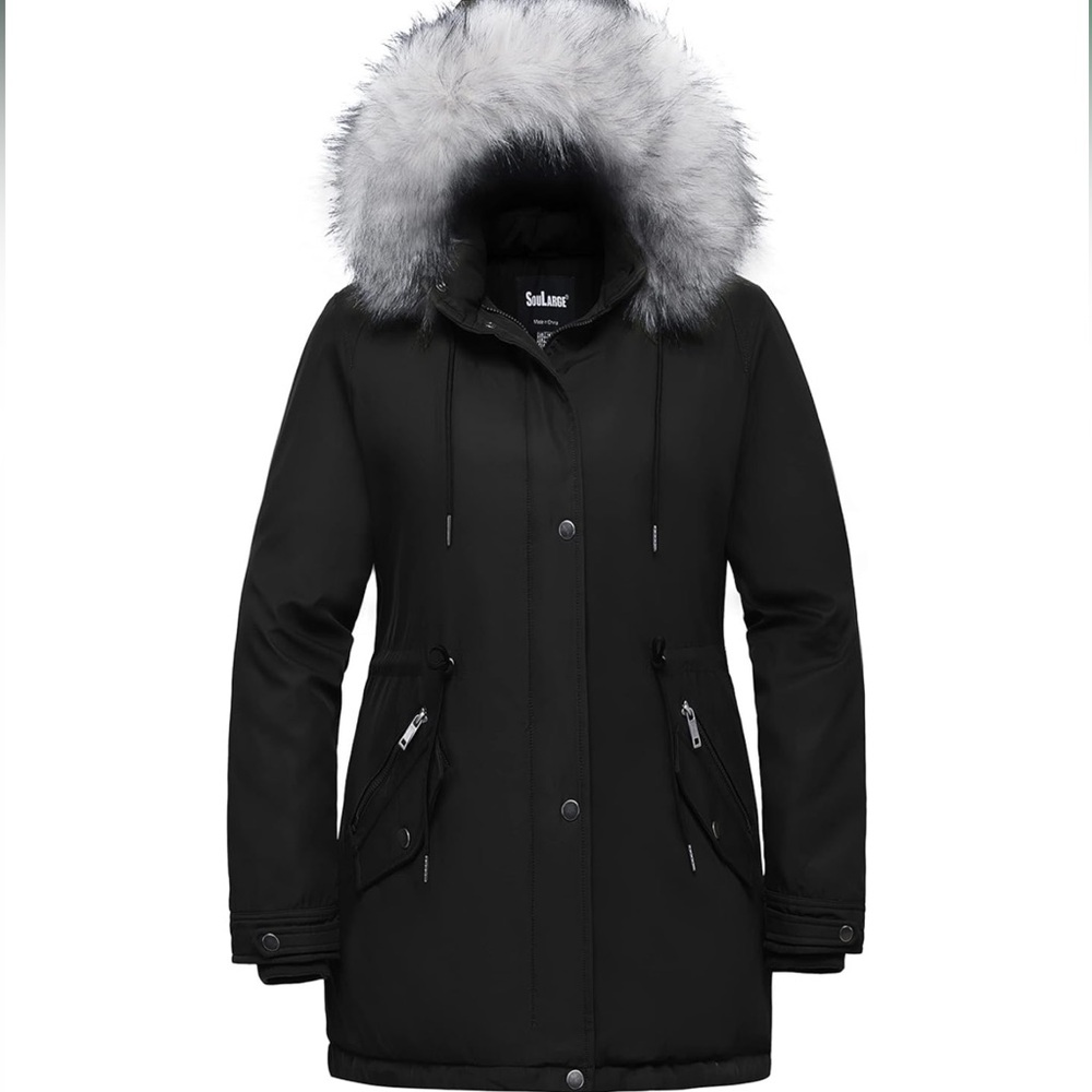 NWT Soularge Women's 6X Plus Size Parka Coat with Faux Fur Hood
